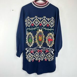 Beanzie Vintage Size M/L Navy Sweatshirt Tunic Christmas Sweater BSB